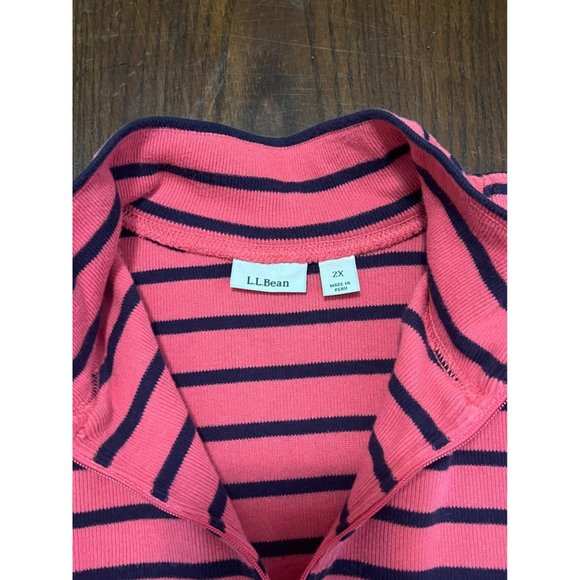 L.L.Bean Pink And Navy Blue Long Sleeve Quarter Zip Pullover Sweater 2X - Picture 3 of 6